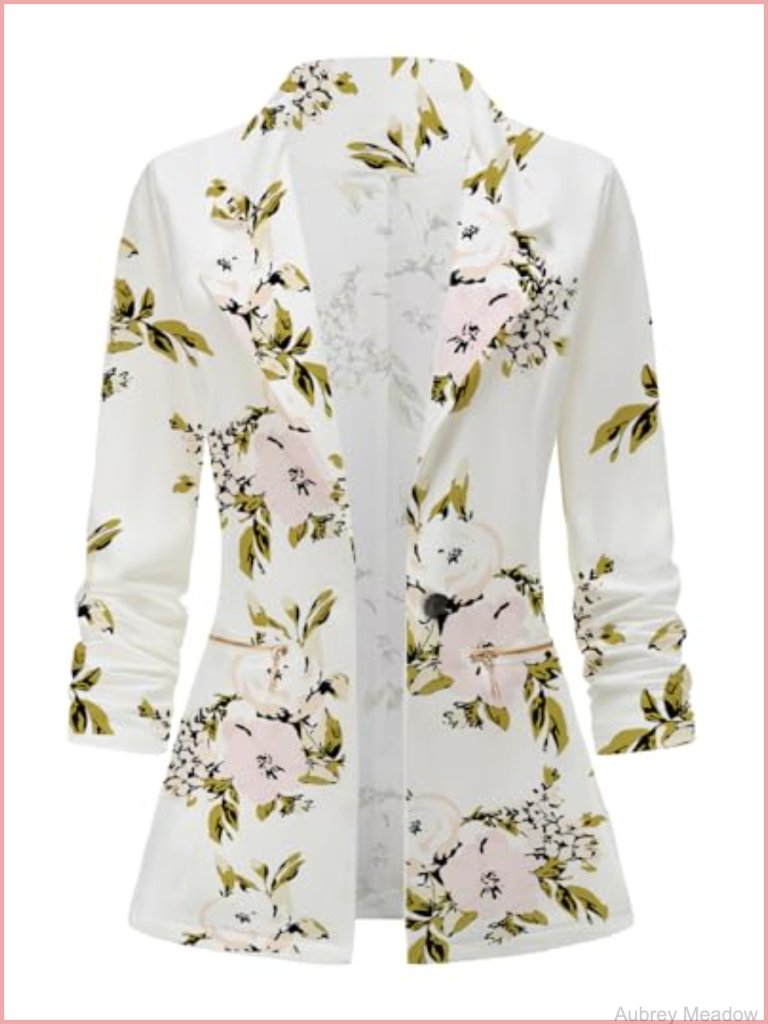 Long Sleeve Blazer Open Front Cardigan Jacket Work Office Blazer With Zipper